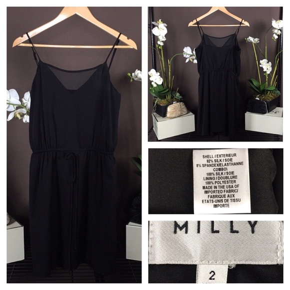 NWOT MILLY ‘SOPHIA’ BLACK SILK DRESS - Picture 4 of 7